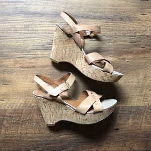 Franco Sarto Tan Leather Strappy Wedge Sandals